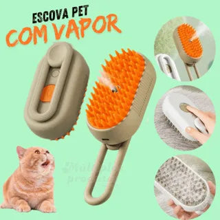 Escova a Vapor 3 em 1: Limpeza, Massagem e Brilho para seu Pet!